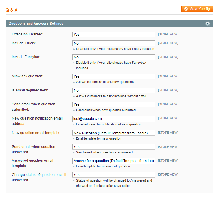 Magento Questions and Answers Admin Settings