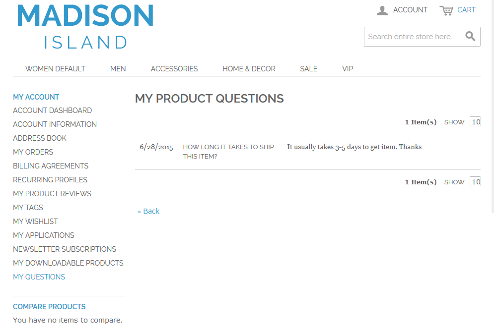 My Account Question and Answers Magento